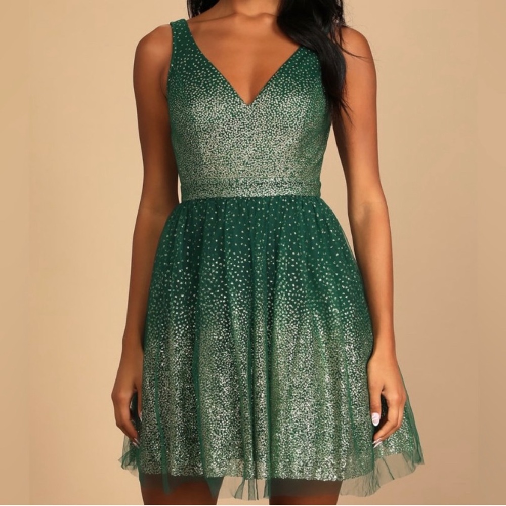 Lulus Ballerina Dream Dress Emerald Green Gold Medium Sparkle Sequin NEW